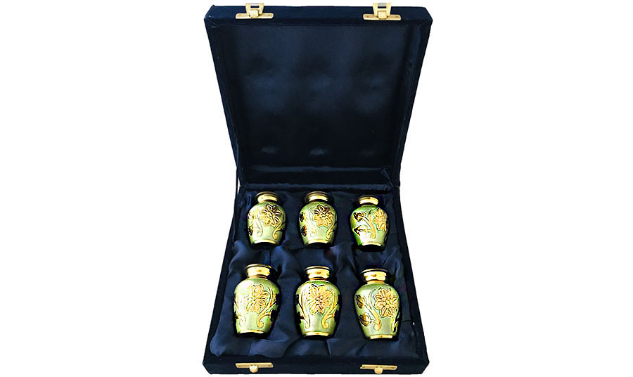 008-B - 6 MiniOlive Greenw/gold Flowers