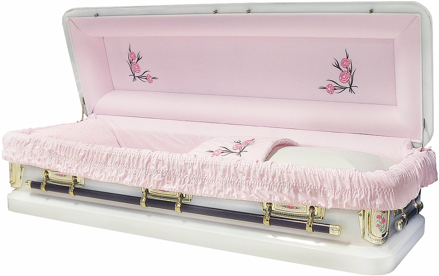 2001-FC- Full Couch w/Foot Panel18ga Antique WhitePink Velvet, Gold Hardware