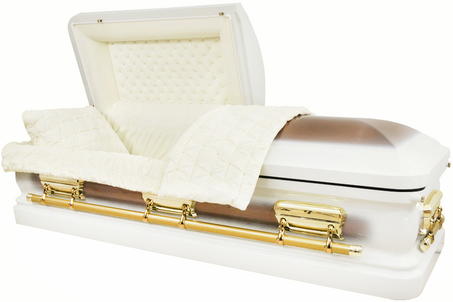 2206 - Eggshell White CasketCopper Brush 18gLt Yellowish Beige VelvetGold Hardware