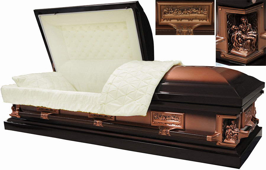 2216 - La Pieta Casket , Last Supper CasketBrown Metallic w/ Copper Brush