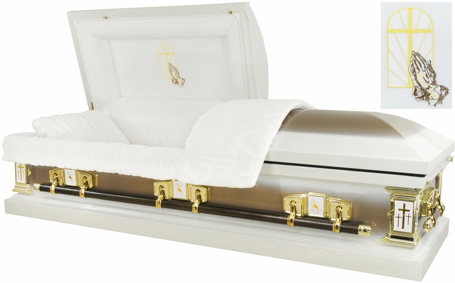 2217 - Praying Hands Casket 18gaWhite w/ Gold MetallicWhite Velvet