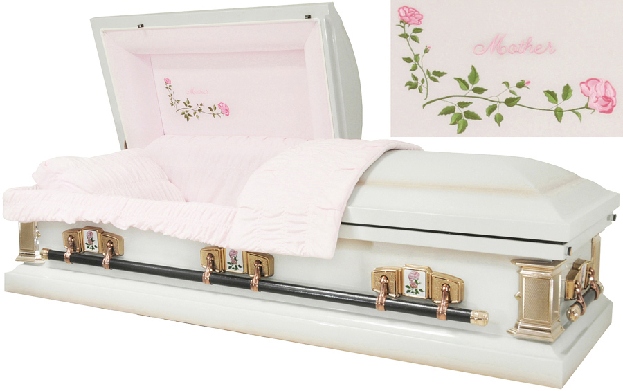 2218 - Mother Casket 18gaEggshell White With Light Pink Accents, Pink Velvet