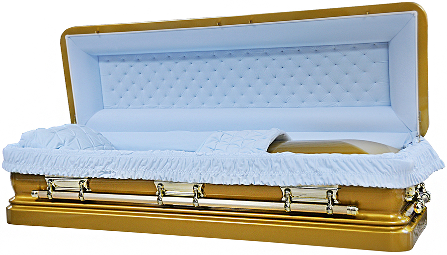 2246-FCP Gold Priest, Urn Shaped, Light Blue Velvet, Top comes off