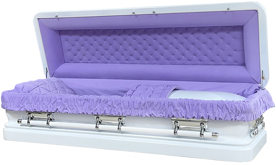 2253-FC White Full Couch, Urn Shaped, Lavender Velvet