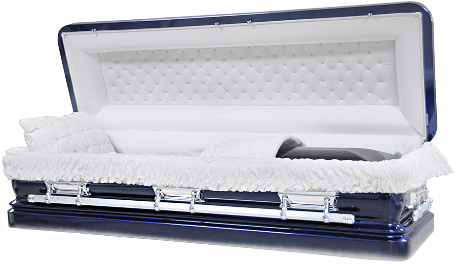 2256-FC Navy Full Couch w Foot Panel , Urn Shaped, White Velvet