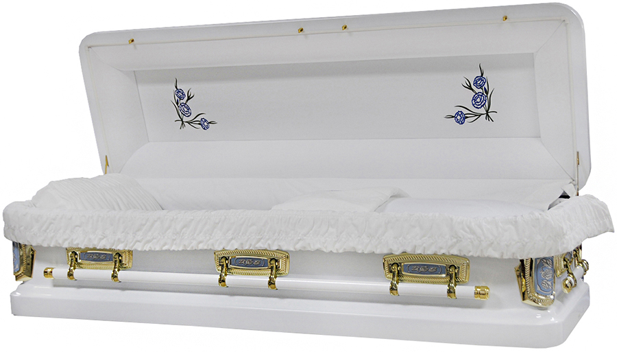 2261-FCA White/ Blue PrimroseFull Couch, White Velvet