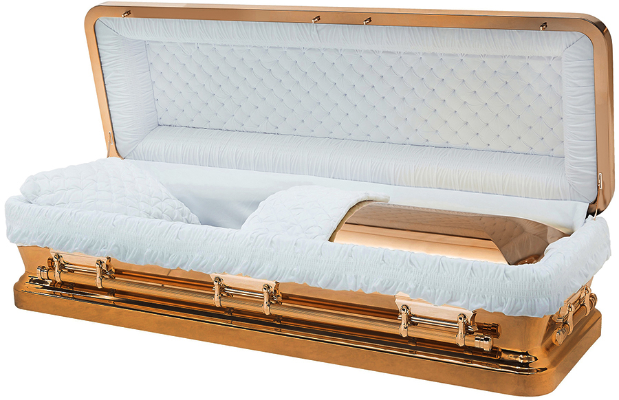 4152FC - Copper polished, Full Couch, White Velvet Interior, Urn Round corners Copper Hardwa