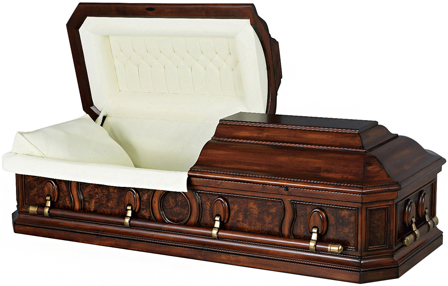 4410 -Cherry Veneer Wood Matte Finish, Antique Brass Hardware Beige Velvet Interior