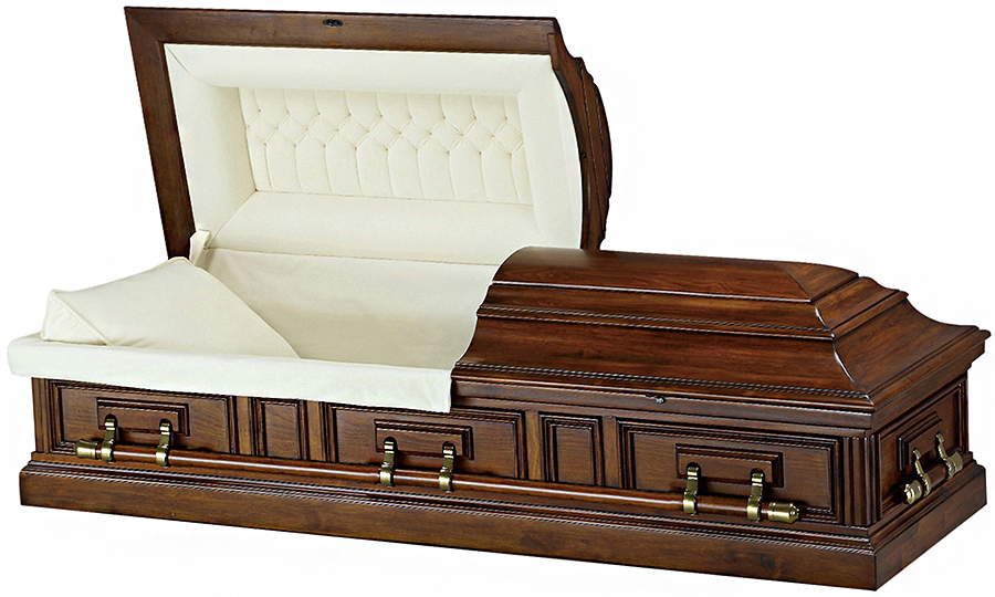 4412 -Walnut Veneer Wood Matte Finish, Antique Brass Hardware Beige Velvet Interior