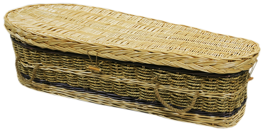 4429 - Childs Seagrass Casket w/ Round Ends, Blue Accent Stripes and Off-White Lining, 49.2"L x 14.2