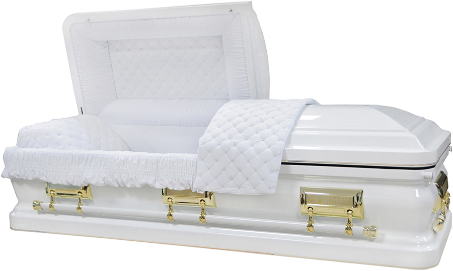 4580 - 18 Gauge Steel CasketWhite finish - Quilted Velvet - Gold Hardware