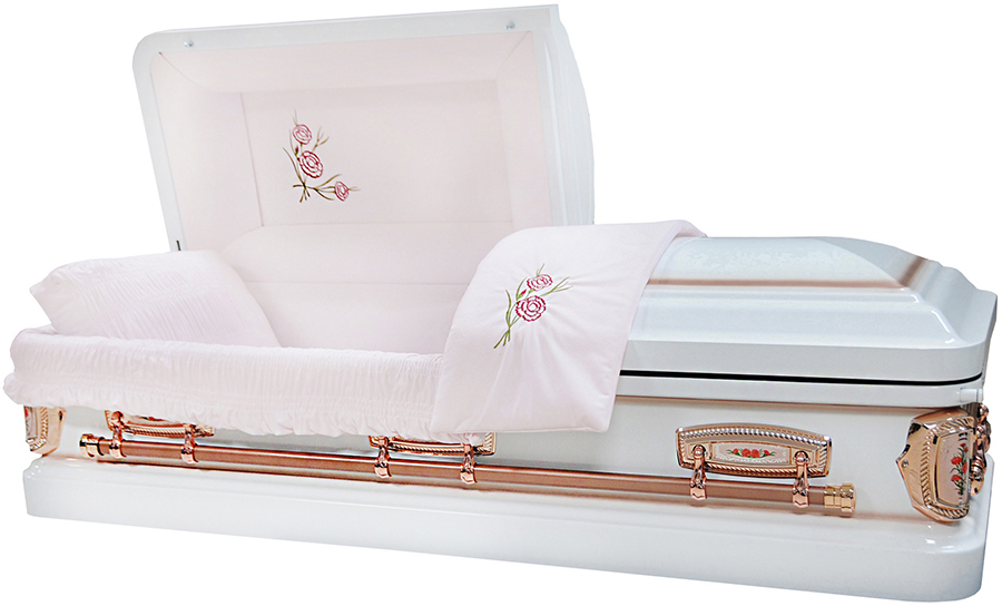 4582 - Carnation Casket, 18gaLt Pink Velvet, Copper Hardware