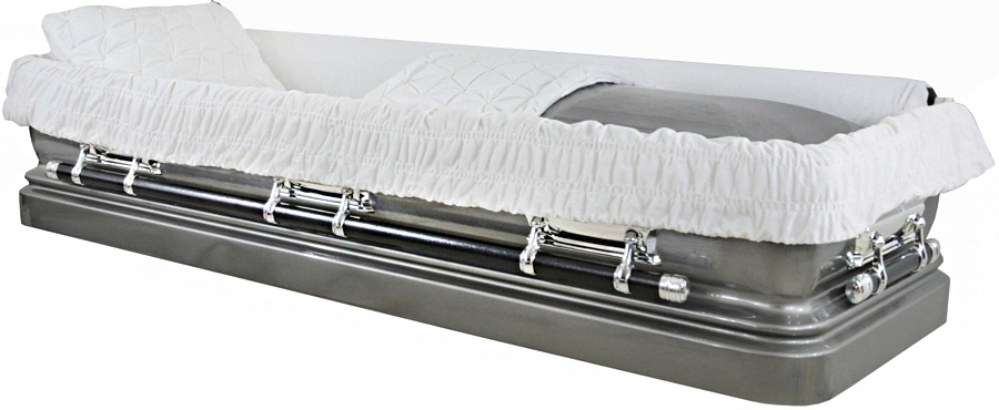 4626fc-Silver 18ga Priest Casket White Interior w/ Foot Panel Silver Hardware