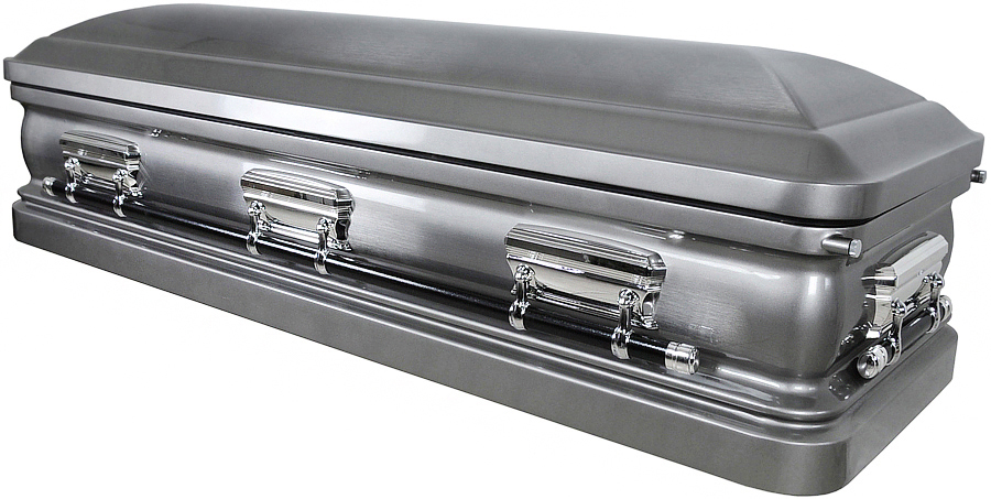 4626fc-Silver 18ga Priest Casket White Interior w/ Foot Panel Silver Hardware