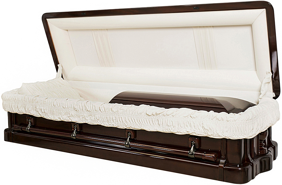 4672-FCa - Med Brown Full Couch, Solid Mahogany, Carved Top, Nancy Reagan w/ Beige Lining