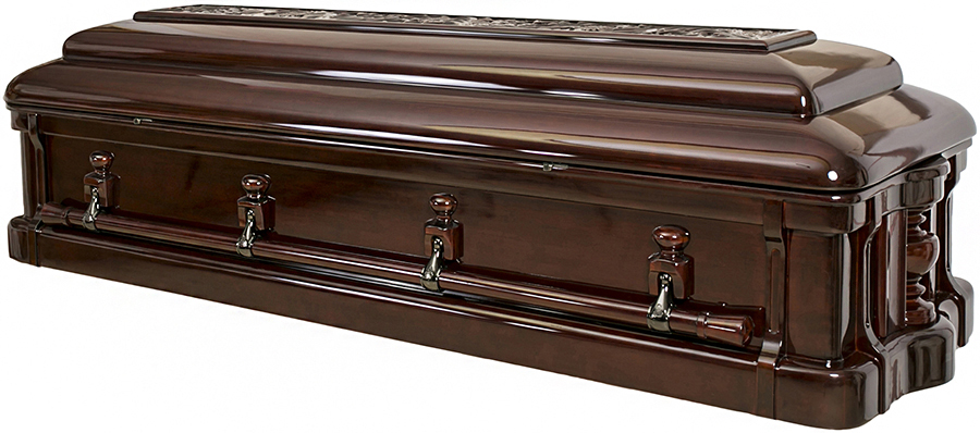 4672-FCb - Med Brown Full Couch, Solid Mahogany, Carved Top, Nancy Reagan w/ Beige Lining