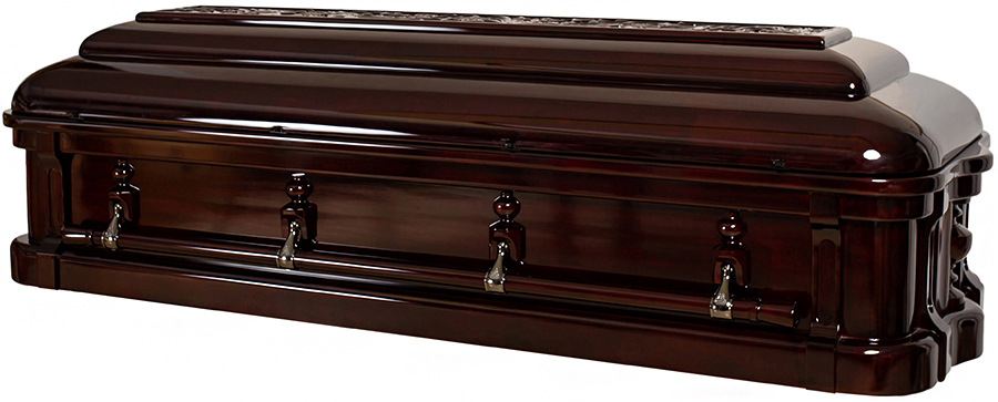 4679b-FC - Solid Mahogany w/ Carved Top, Full Couch, Chinese Writing Red Velvet Interior