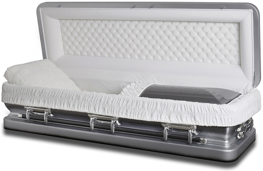 4714fc - 18 Gauge Full CouchSteel Casket Brushed Natural Platinum Finish