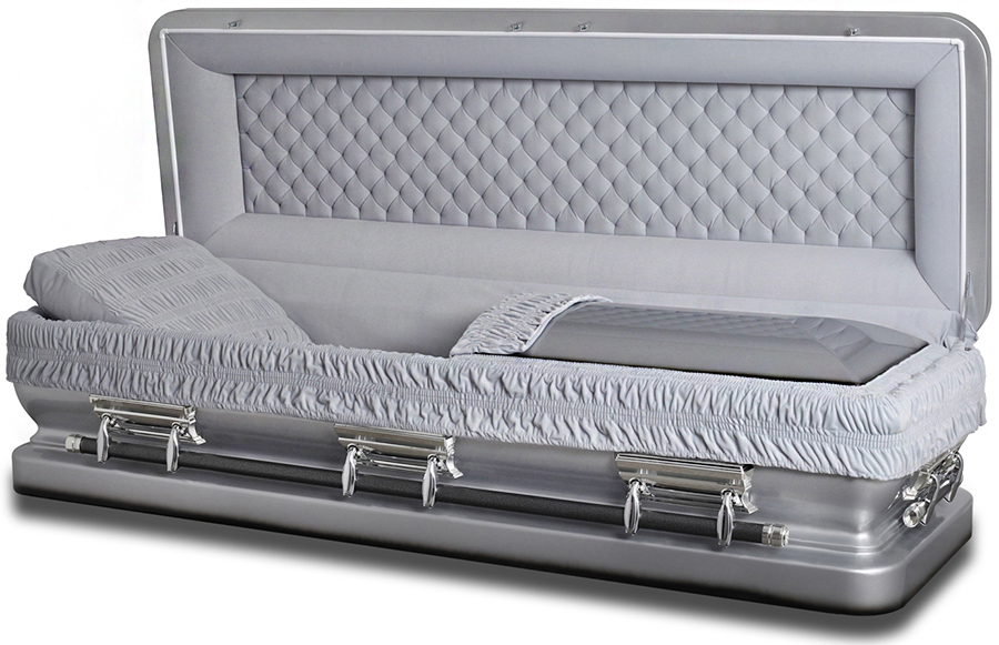 4718-FC 18ga -Full Couch, Urn Shaped Silver w/ Black Accent Gray velvet interior