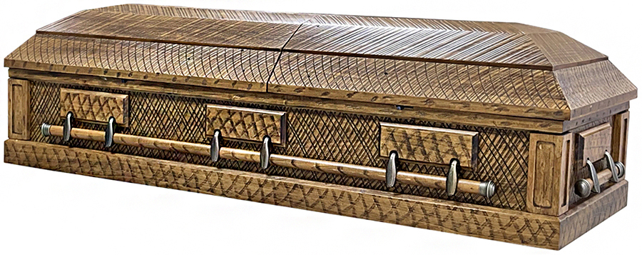 4835a-Wood Pyrography Design Casket Rustic look, Almond Velvet Interior