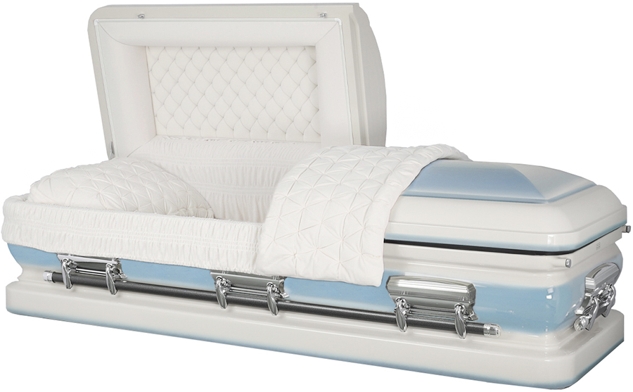 4875-J -18ga - Wht/ Lt Blue Urn ShellSilver Hard, White velvet
