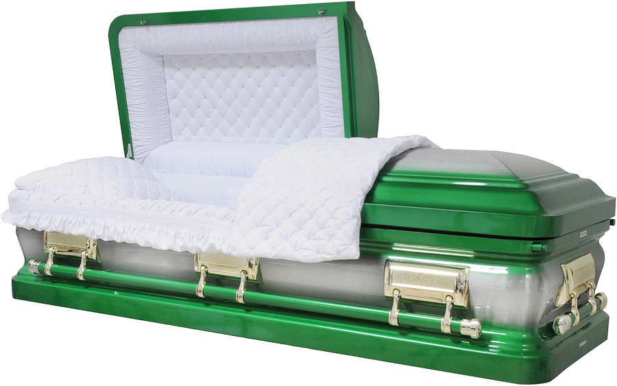 6125 - Green Metallic Casket 18gaWhite Velvet Interior, Gold Hardware, Natural Brush