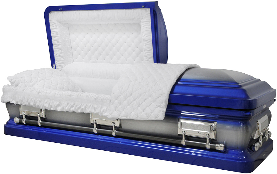 6128 - Medium Blue Casket 18gaWhite Velvet Interior, Silver Hardware, Natural Brush