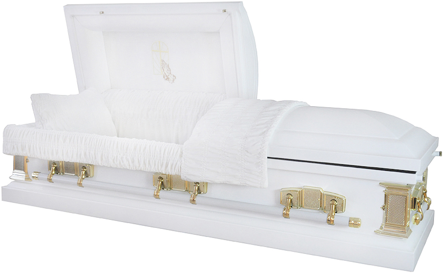 6256 - White Casket 18 gaWhite Velvet Interior Gold Hardware