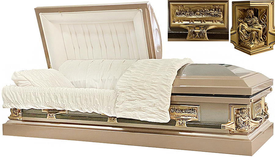 6321 - Champagne w/Natural Brush, 18gaAlmond Velvet, Pieta, Last Supper