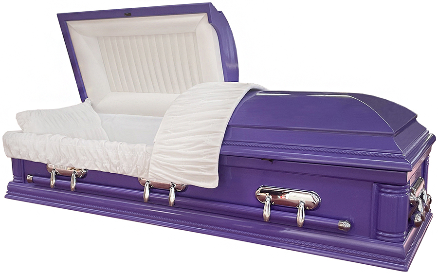 7376 - Solid Poplar Wood, Purple Finish White Velvet Interior, High Gloss Silver Hardware