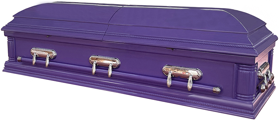 7376b - Solid Poplar Wood, Purple Finish White Velvet Interior, High Gloss Silver Hardware