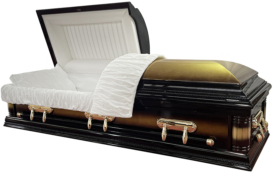 7382 -Solid Poplar, Gold & Black Wood, White Velvet Interior, High Gloss, Gold hardware