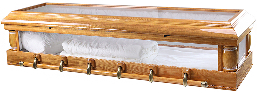 7390 Solid Oak Wood, Glass Top & Sides White Velvet Interior, Lights In Interior