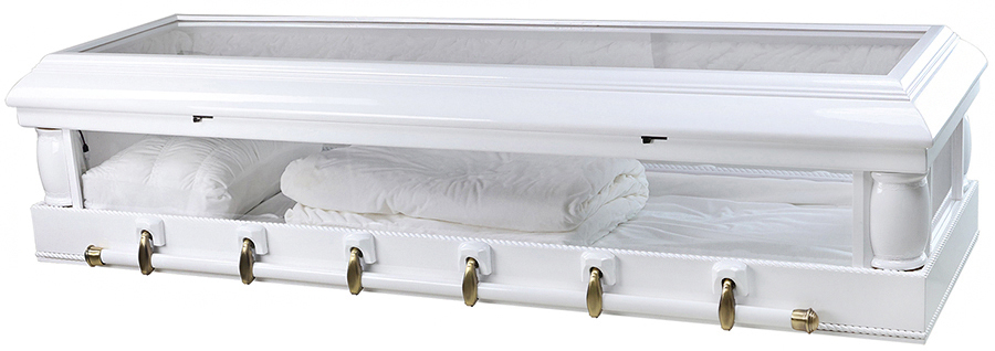 7393 Solid White Wood, Glass Top & Sides White Velvet Interior, Lights In Interior