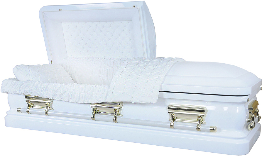 7454 - 18 Gauge Steel CasketWhite finish - White Velvet - Gold Hardware