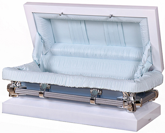 7712-FC 30"/35" Child's White/Blue CasketBlue Interior, (inside30x13.3outside35x17.25)