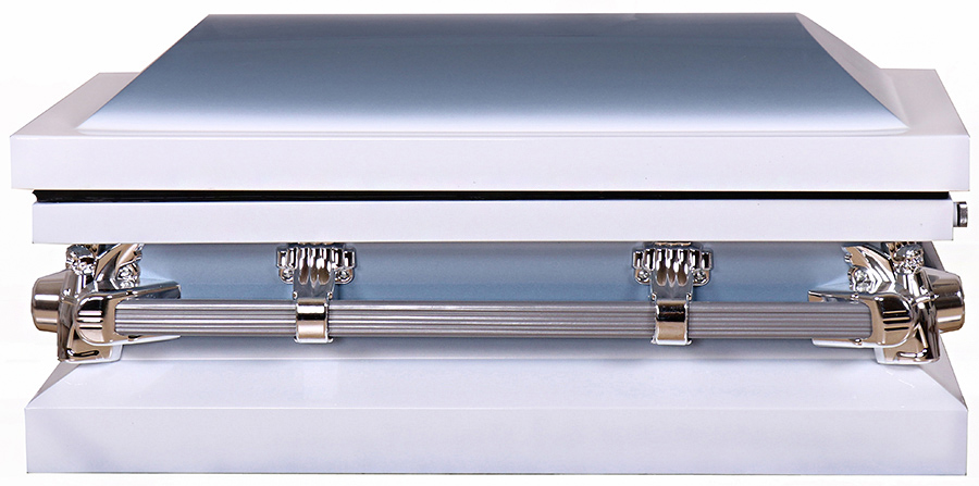 7712-FC 30"/35" Child's White/Blue CasketBlue Interior, (inside30x13.3outside35x17.25)