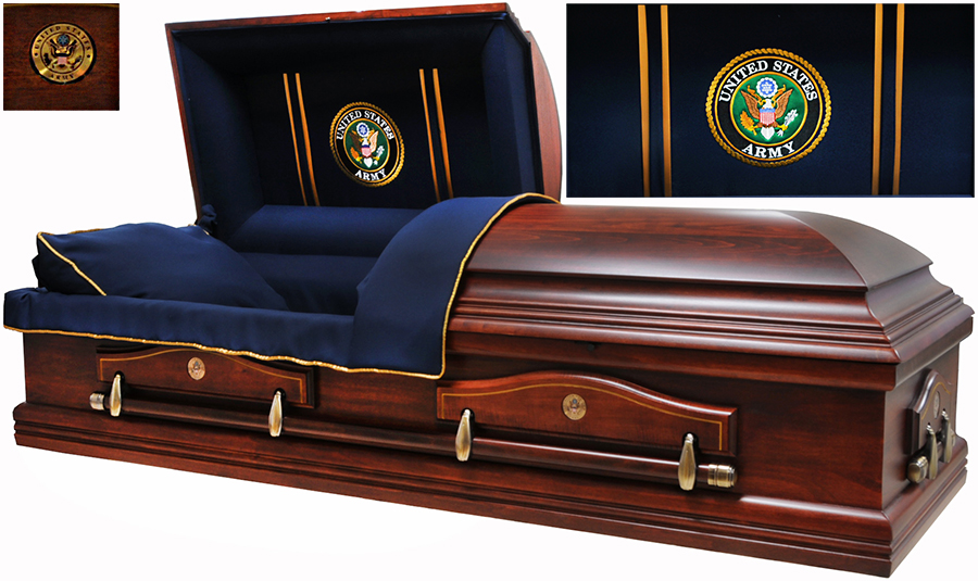 7860 - Army Casket, Solid PoplarNavy Blue Interior, Also Navy, Marines, AF