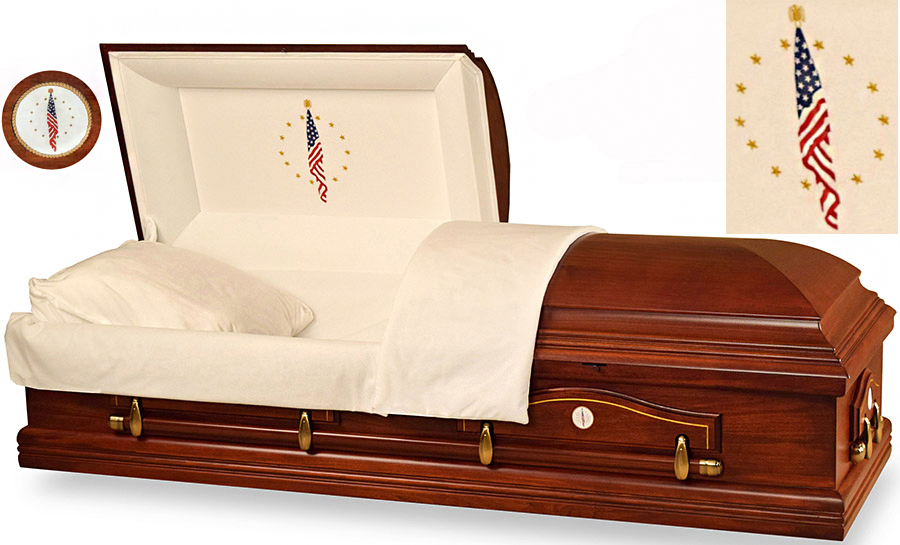 7861 - Fallen Flag CasketSolid Poplar, Ivory Crepe Interior