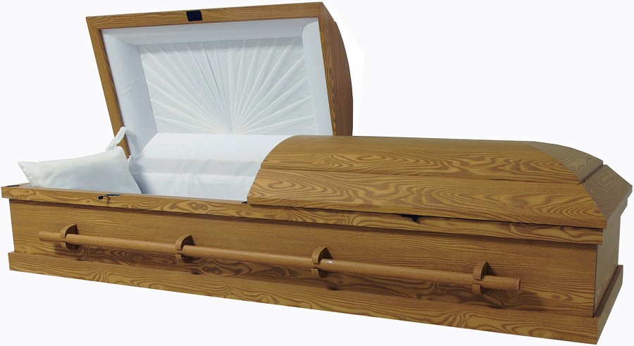 7907 - Cremation Casket (MDF) , Cardboard Casket White Crepe InteriorNo Bed, Minimal Metal