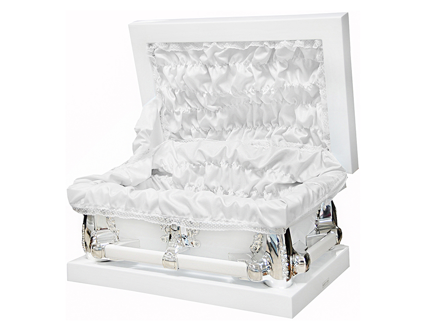 7909-FC-23" -White Child'sCasket, White InteriorInside19.5"L x 11"W"Outside23.0L x 15.5W