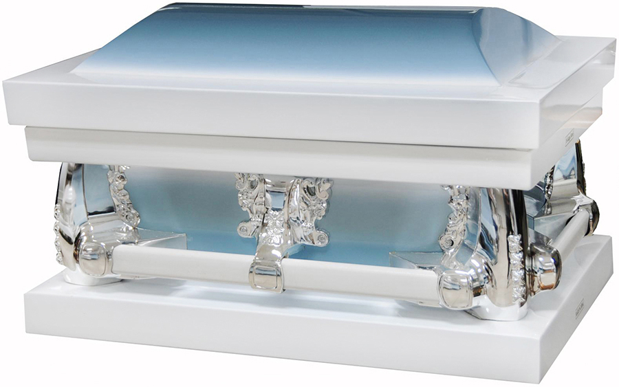 7913-FC-23" -White Child'sCasket, Blue InteriorInside19.5"L x 11"W"Outside23.0L x 15.5W