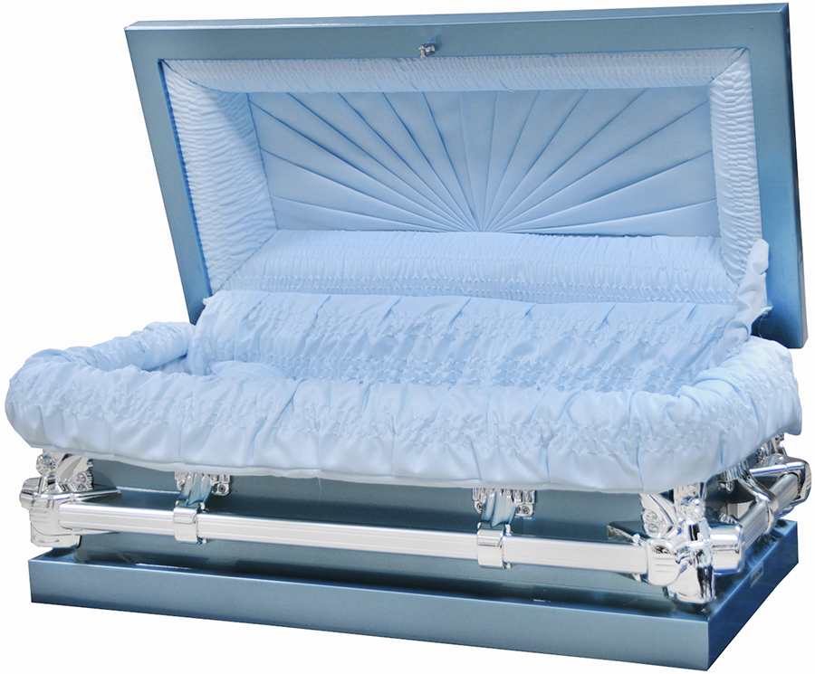 7922-FC-30"-Medium Blue Child's CasketLt Blue InteriorInside 30.7x13.3",Outside35x17.5x15.5"