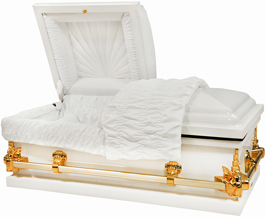 7927-HC-42" - White Child's Casket, White Velvet, Sealed, Inside 43"x19.5" Outside 47.3"x