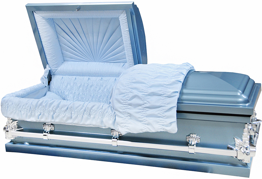 7929-HC-43" -Lt Blue Child's CasketLt Blue InteriorInside 43"x19.5", Outside 47.3"x23.5"x19"