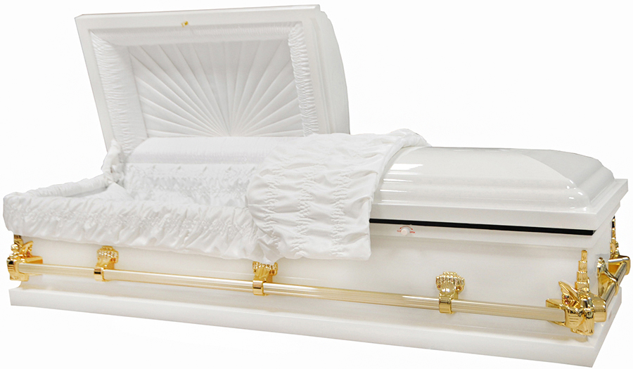 7934-HC-55" - White Child's Casket, White Interior Inside 55x19" Outside 59x23.3"x17.7"