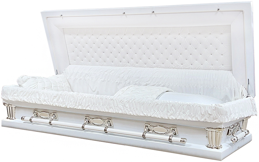 7960FCX- EL White Full couch, Silver Hardware White Interior W/ Foot panel 32" Inside / 33