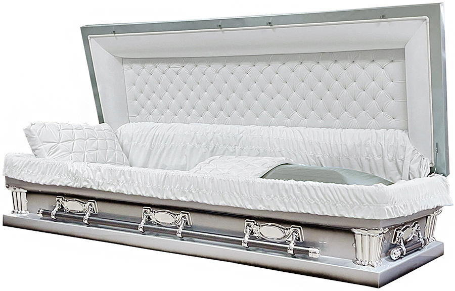 7961FCX Silver, Full couch Extra Long 18ga W/ Foot Panel, White Int. 32" Inside / 33" Out
