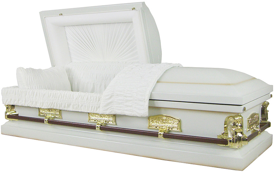 8021 - White Angel Casket, 18ga Last Supper, White Velvet, Gold Hardware