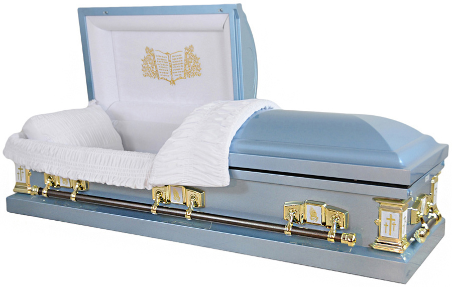 8025 - 18 Gauge Steel Casket Blue Finish White Velvet Interior